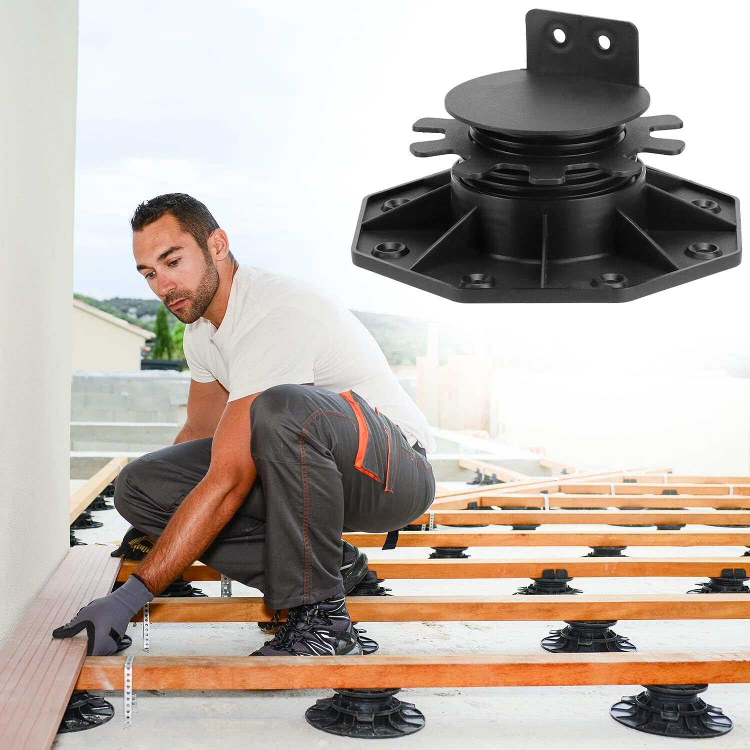 Pack Of 10 Adjustable Decking Pedestal Riser Foot Bearing Support 30mm-60mm