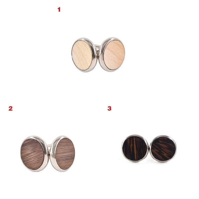 Round Cufflinks Solid Wood American Black Walnut Made Wooden Cuffs French Cufflinks — foto 4
