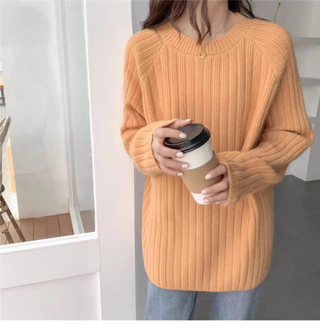 Women's Long-sleeved Pullover Sweater New Solid Color Loose Knit Sweater Women