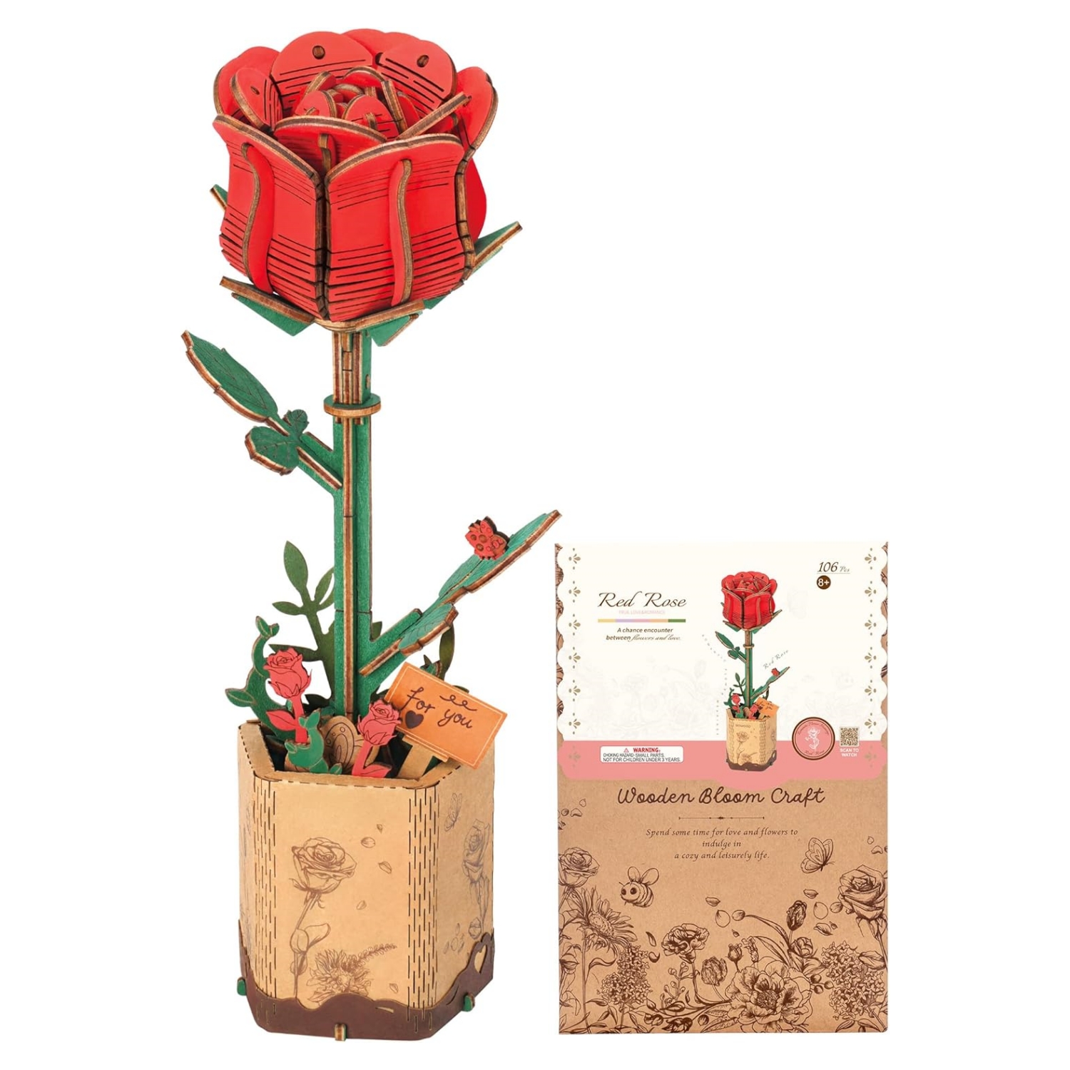 Rowood 3D Wooden Rose Bouquet - DIY Adjustable Flower Model Kit, No Glue Required, Suitable For Adults' Home And Table Decorations, Suitable For Adults And Teens, A Valentine's Day Gift For Women