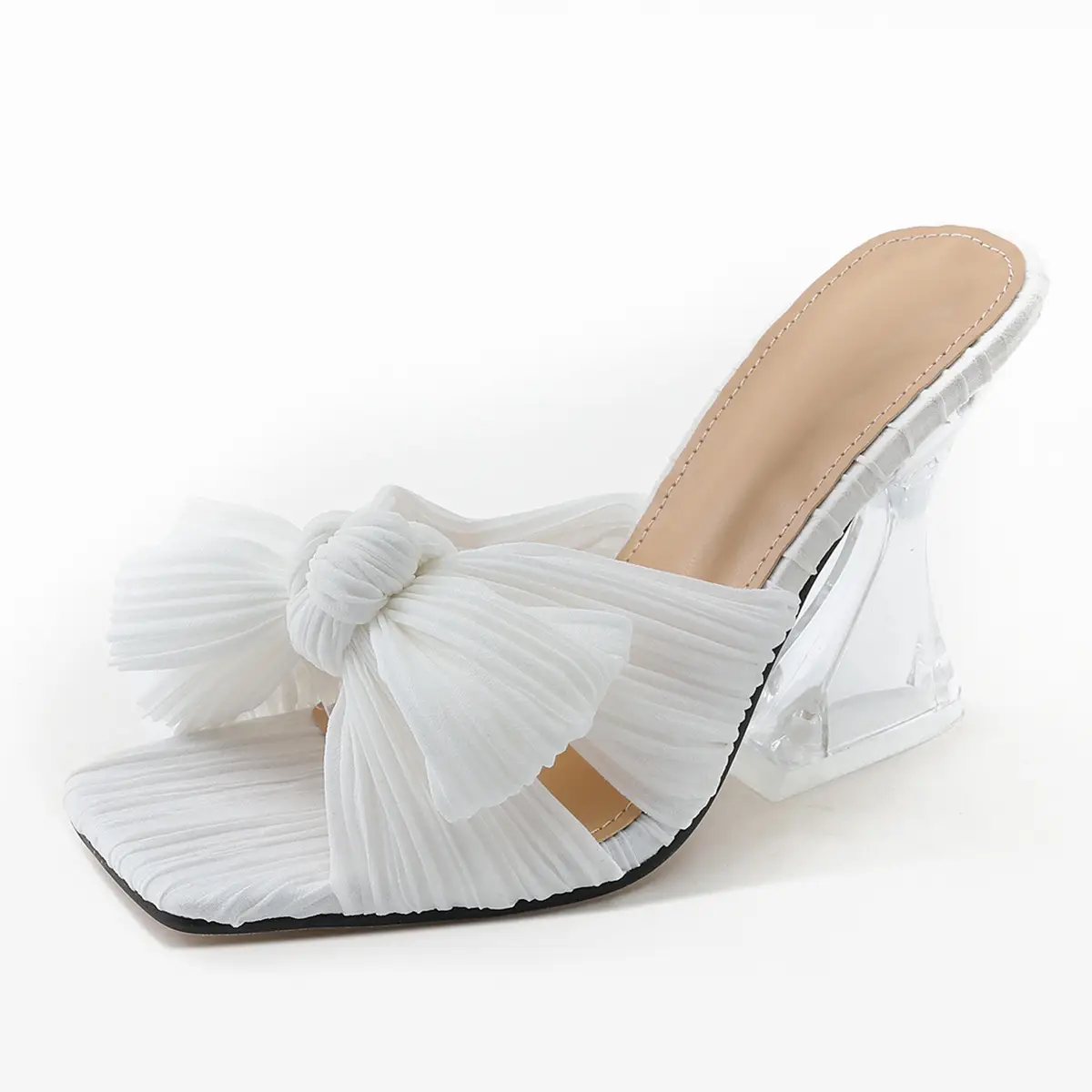 Plus Size High Shaped Heel Satin Sandals