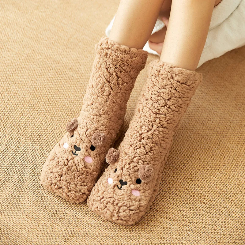 Cartoon Winter Fuzzy Dog Slipper Socks For Women - Thick Polyester Fleece - Soft and Warm Home Socks - Christmas Gift