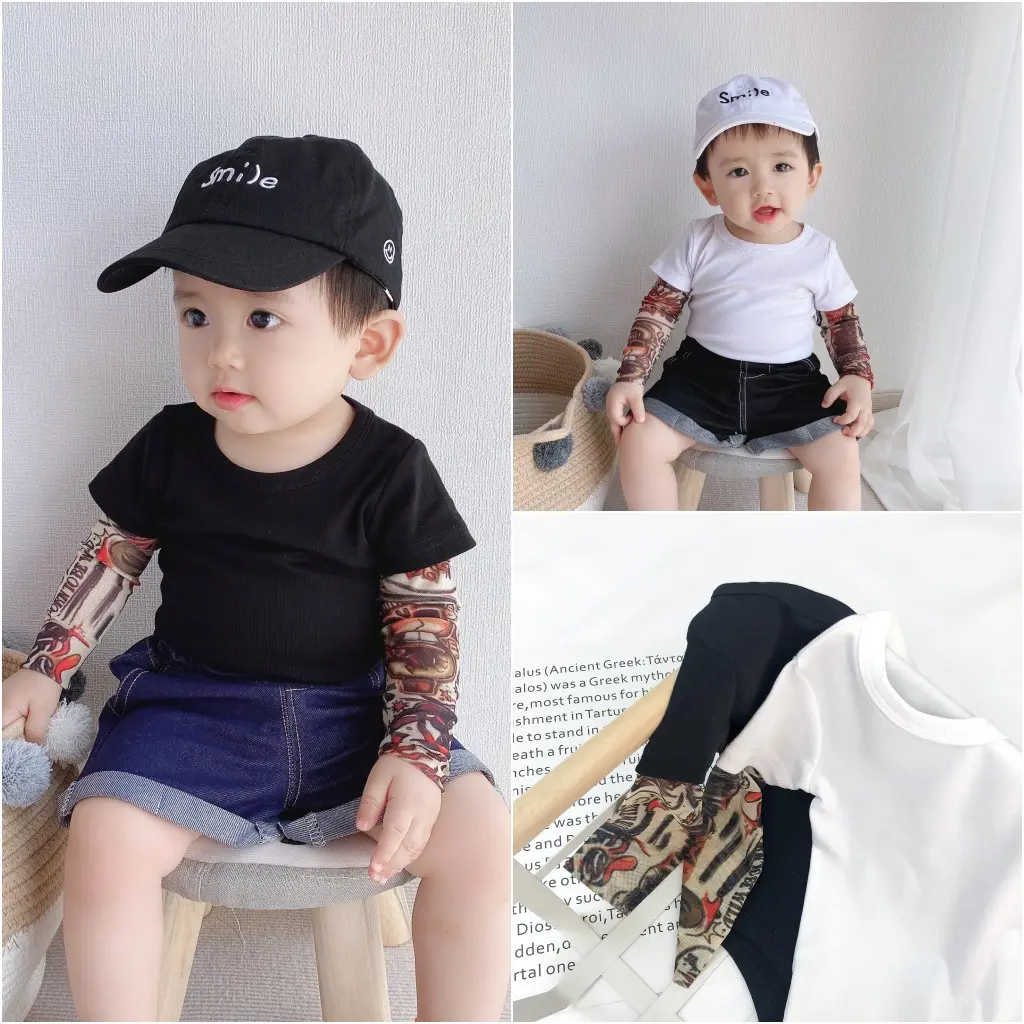 Boy's Floral Arm Tattoo Long-sleeved T-shirt Top