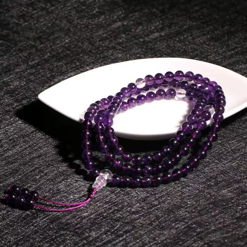 Bratara ametist natural 108 Mala Margele Clear Quartz Spacer Multistrat Chain Unisex Zen Bijuterii