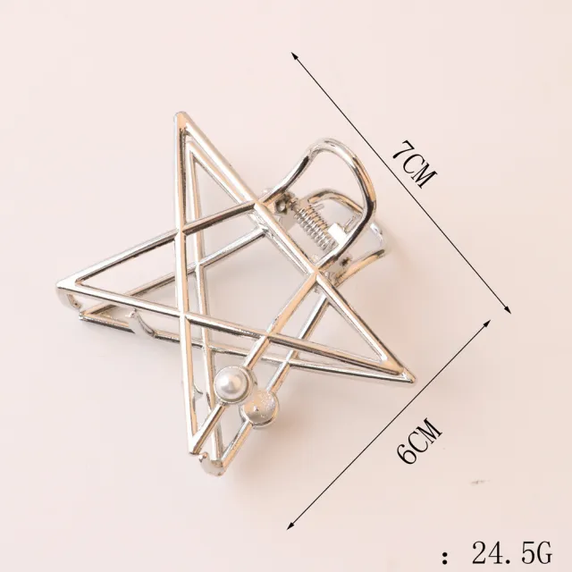 Korean Netflix Vintage Hollowed Out Geometric Shark Clip Pearl Pentagram - Shop at LoveMi