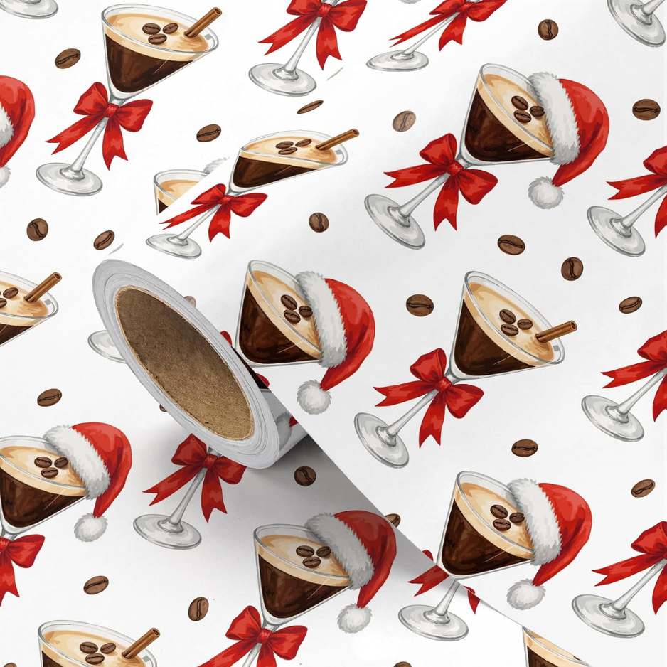 Christmas Wrapping Paper - 17 Inch X 16.5 Feet - Coffee Design Gift Wrap For Xmas Holiday, Man Presents, Winter Season