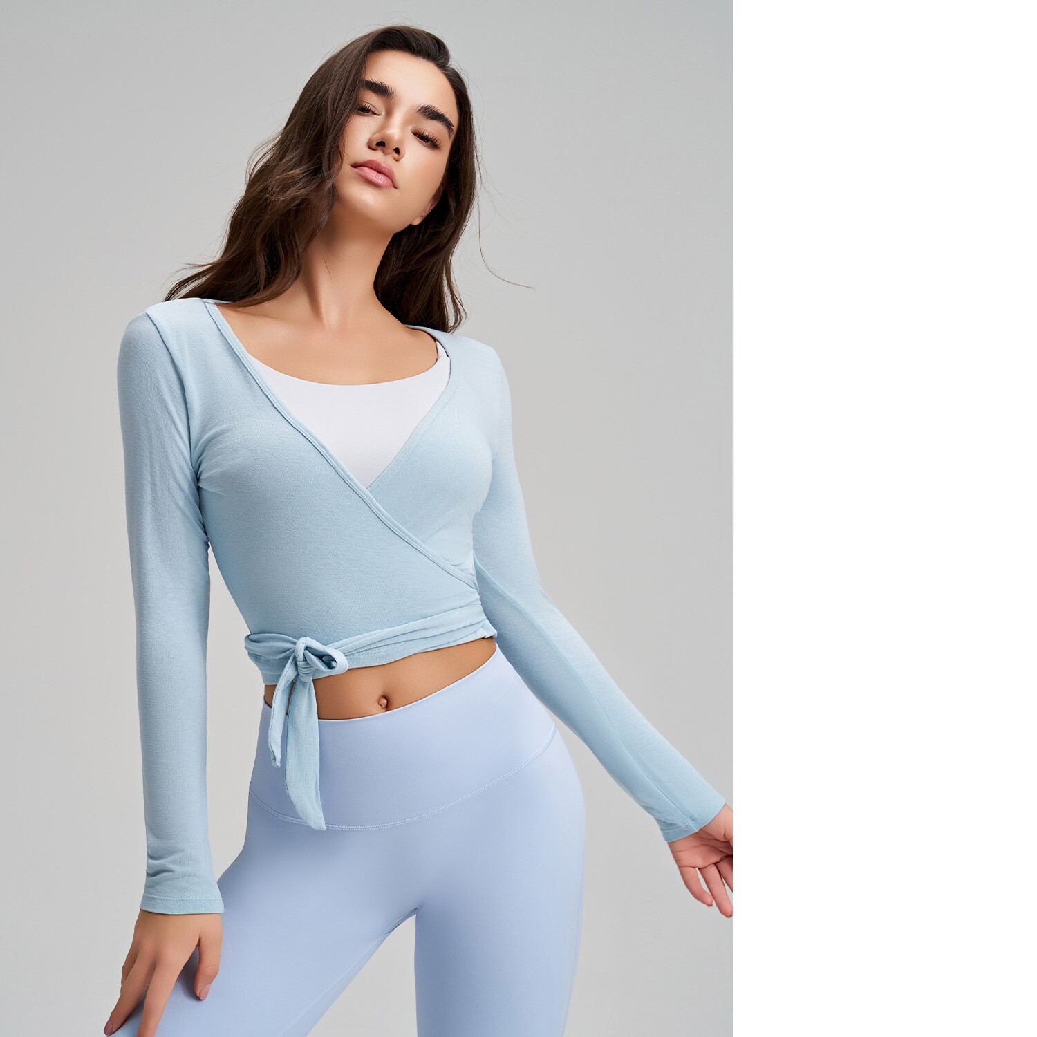 Stylish One-Piece Long-Sleeve Yoga Top With Tie Strap, High-End Outdoor Activewear With Four-Way Stretch For Sports, Dance And Fitness