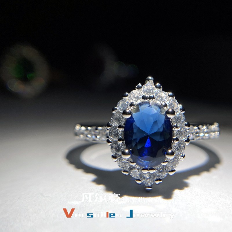 Camellia High-End Custom Jewelry Blue Sapphire Colored Gem Ring French Luxury Band, Adjustable Size