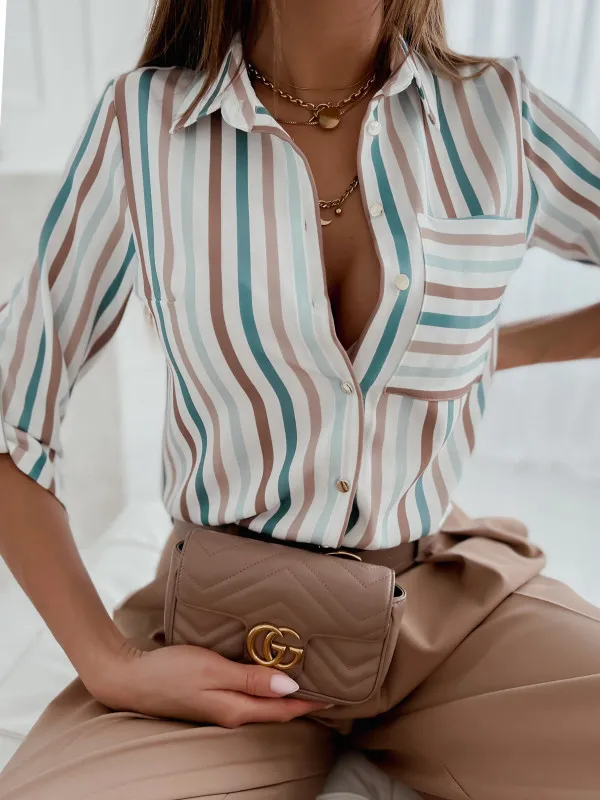 Fashion Long Sleeve Printed Shirt Stripe Printing - Shop at LoveMi
