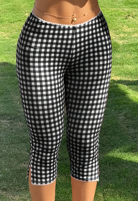 American Retro Style Plaid Slim-fit Cropped Trousers For Women