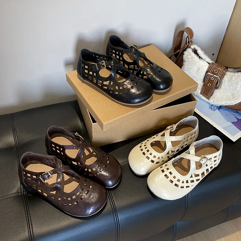 Women Vintage Hollow Grid Cutout  Flat Shoes Matching Daily