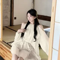 Pullover Chic Niche Pure Desire Chiffon Shirt - Apricot Shorts - View 1
