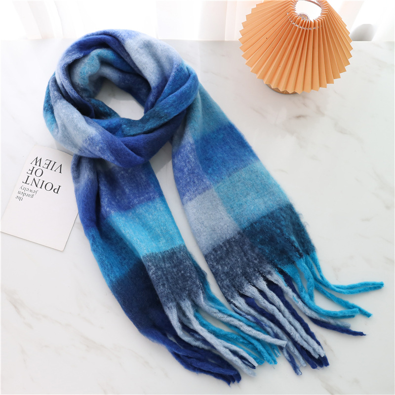 Women's Long Thick Beard Plaid Color Matching Scarf
