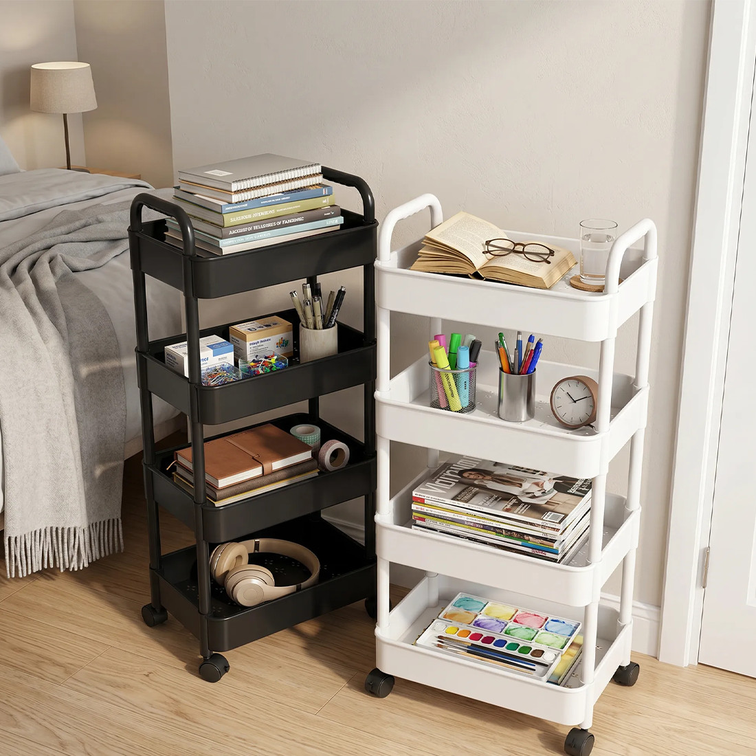 4 Tier Storage Trolley Cart On Wheels Kitchen Bathroom Laundry Narrow Space Rack 8