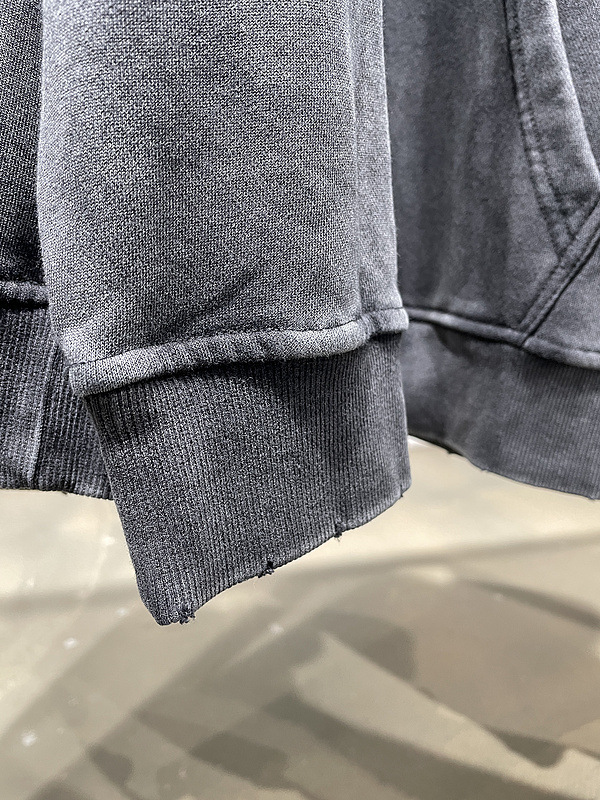 High Street Washed And Distressed Neckline Button Frayed Hooded Sweatshirt