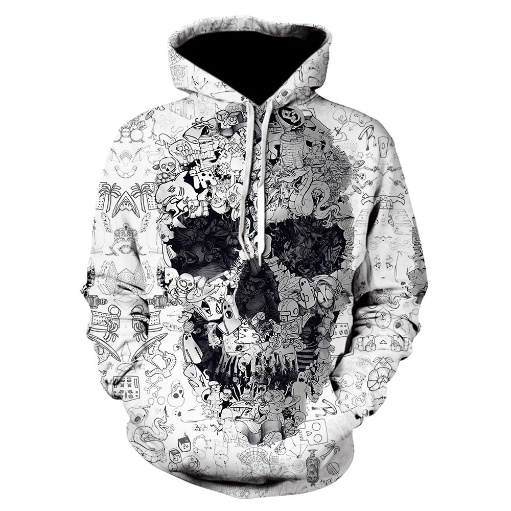 Men And Women 3D Skull Print Hooded Sweatshirt