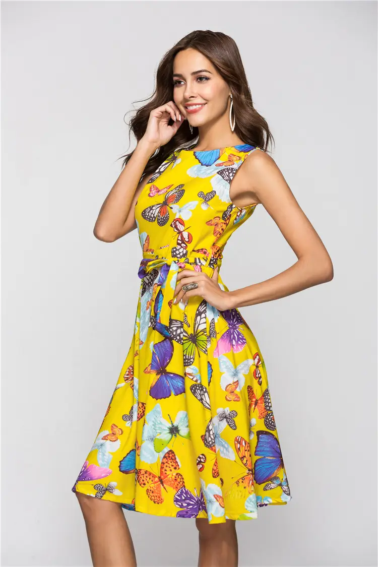 European And American Sexy Butterfly Print A-Line Big Dress