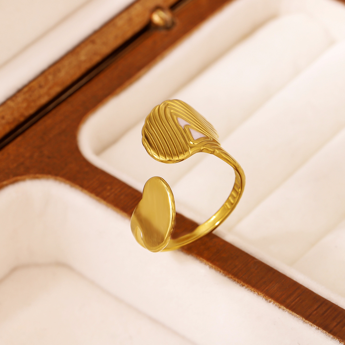 18K Gold Plated Stainless Steel Open Ring, Drip Oil Texture Design Fadeless Fashion Band Ring