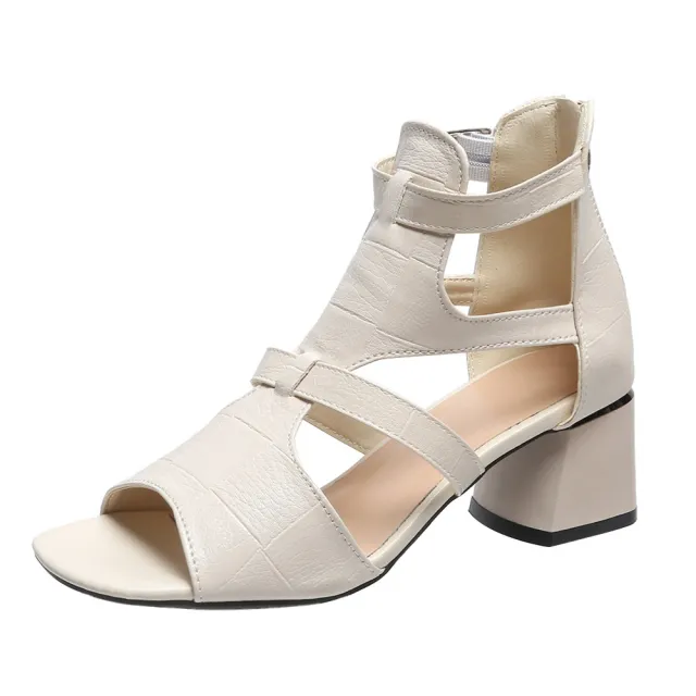 Fashion Medium Low Heel Sandals Beige - Shop at LoveMi