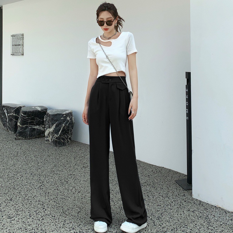 Title 4, High Waist Loose Straight Suit Trousers Drape C...