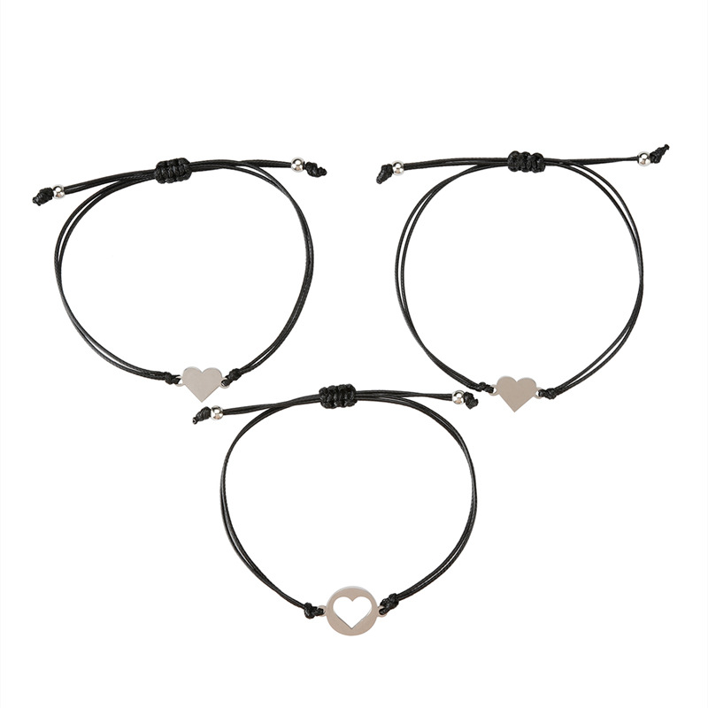 3 Piece Stainless Steel Hollow Heart Bracelet