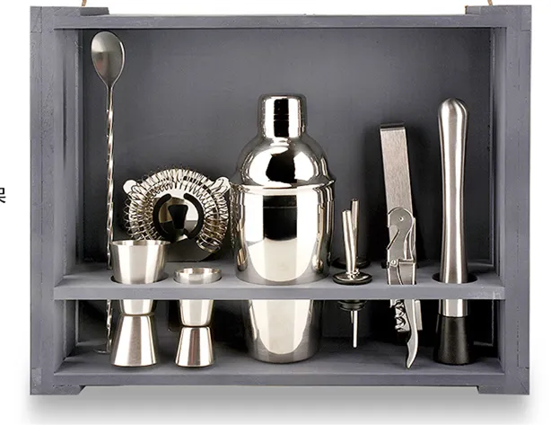 Stainless Steel Novice Self-taught Cocktail Set - 550Ml Solid Wood Board Bracket