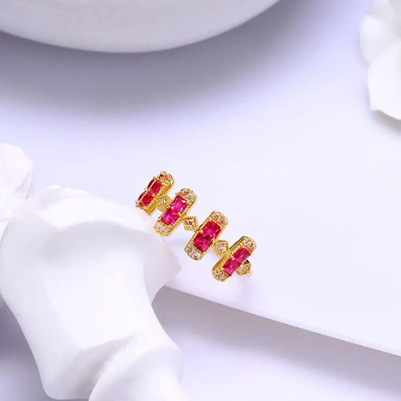Red Corundum Square Ring Female