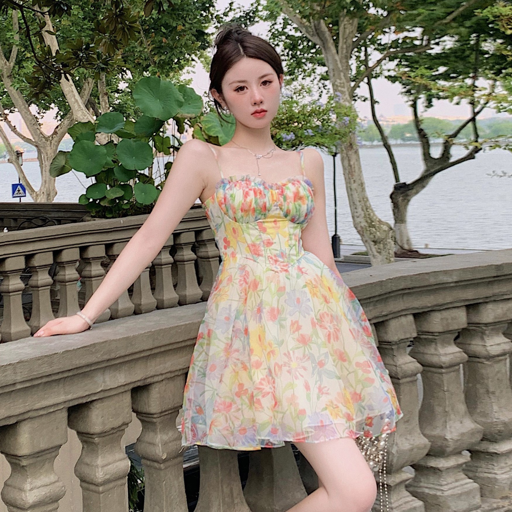 Floral Suspender Midi Dress, picture 3 of 5