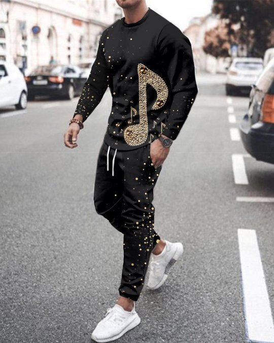 3d Digital Printing Crew Neck Sweater Sports Trousers Suit