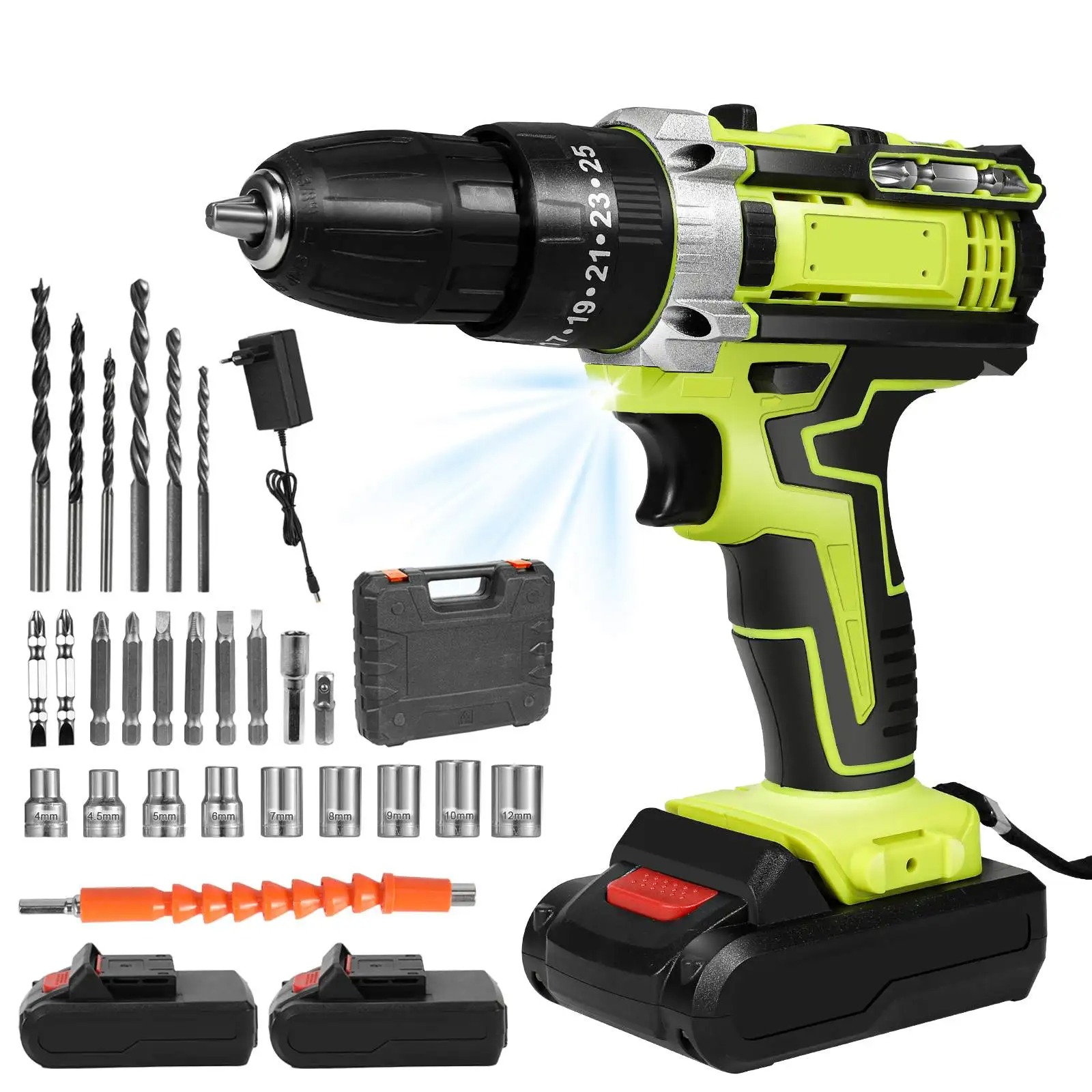 21V Battery Impact Drill Electric Screwdriver Electric Hammer Drill Mini Wireless Hand Drill Lithium-Ion Battery Power Tools