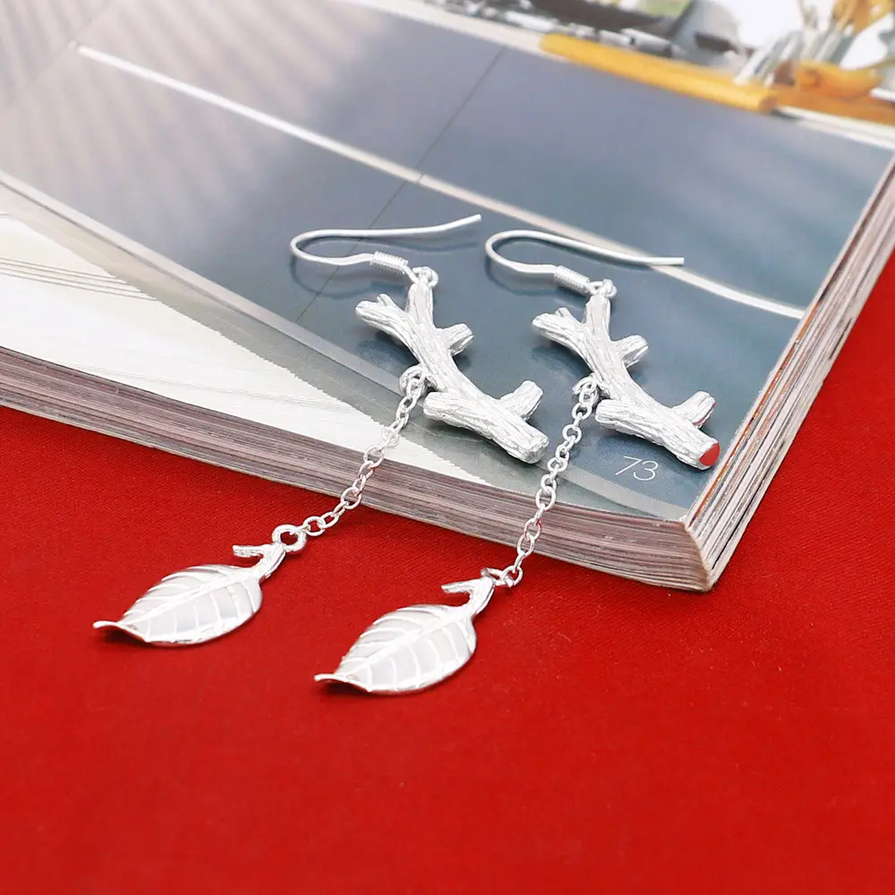 Simple Plated S925 Silver Leaf Branch Studs