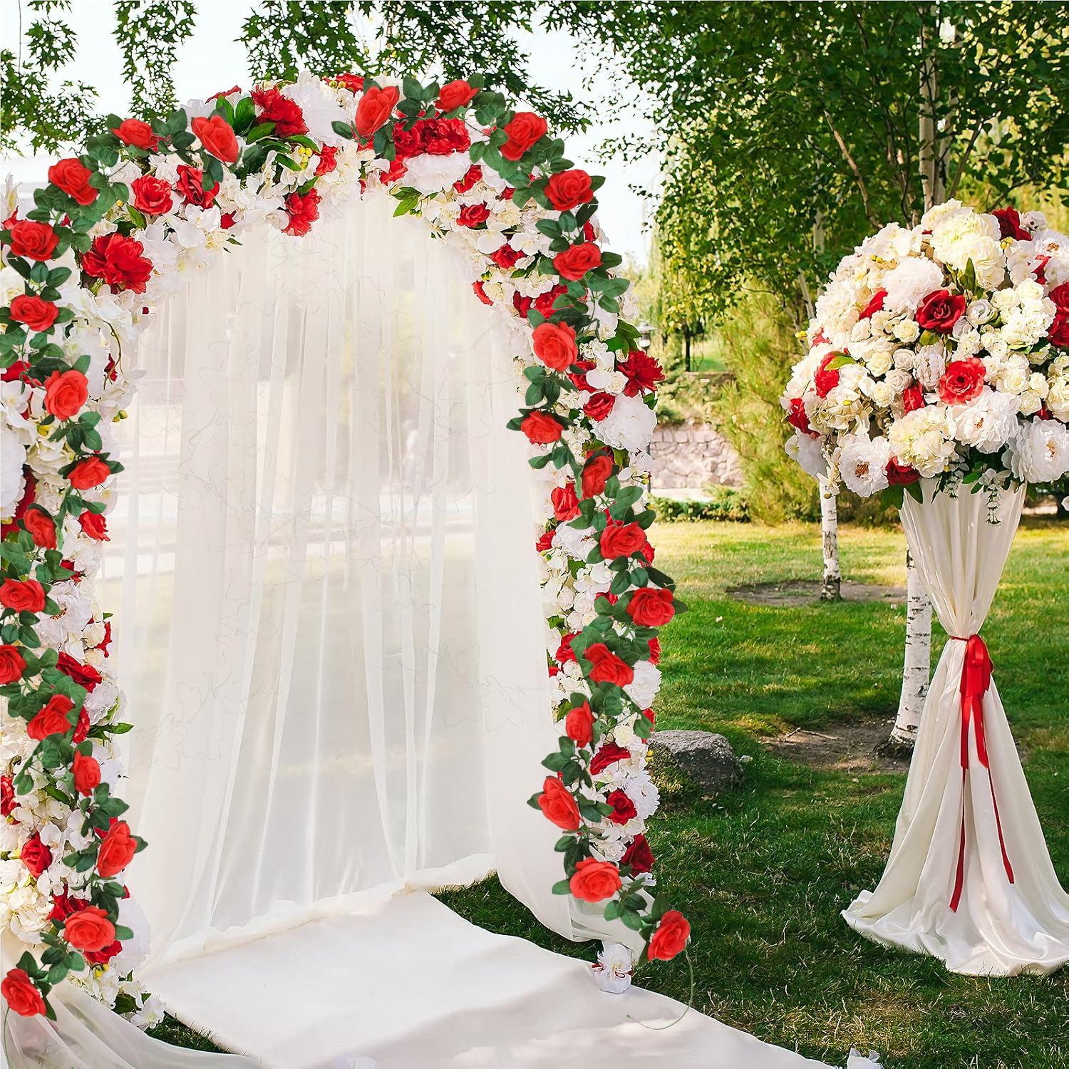 2 Artificial Rose Vine Flowers 16 FT Hanging Garland, Includes Roses And Ivy Leaves, Made Of Silk, Perfect For Weddings, Home, Garden Decor, Valentine's Day, And Anniversary Celebrations 4