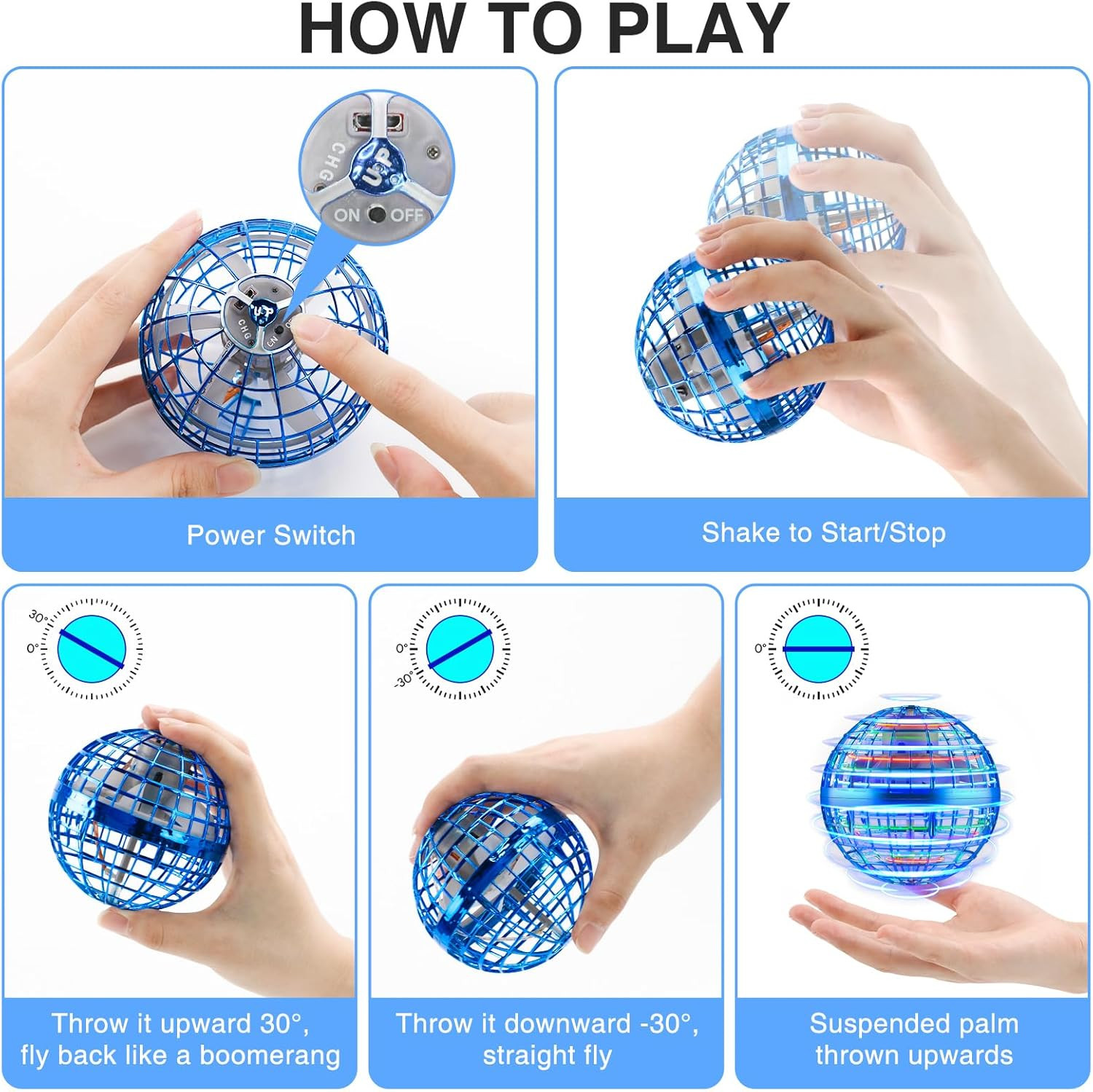 Flying Ball Boomerang Spinner Toy, Hover Orb Hand Operated, 360 Degree Auto — image 3