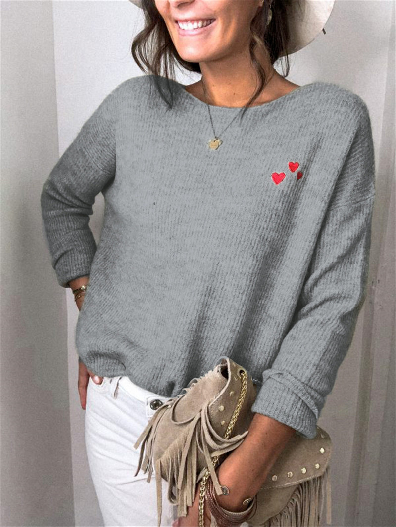 Title 2, Loose Solid Color Embroidery Love Long Sleeves