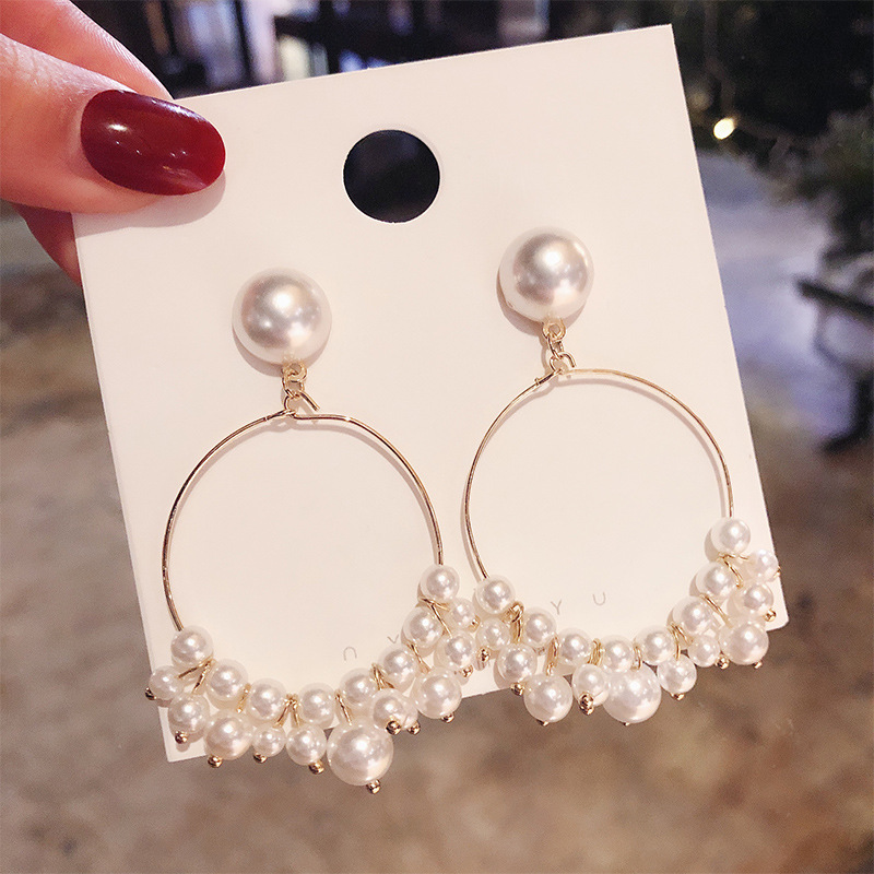 Pearl Elegant Sweet Temperament Geometric Round Earrings