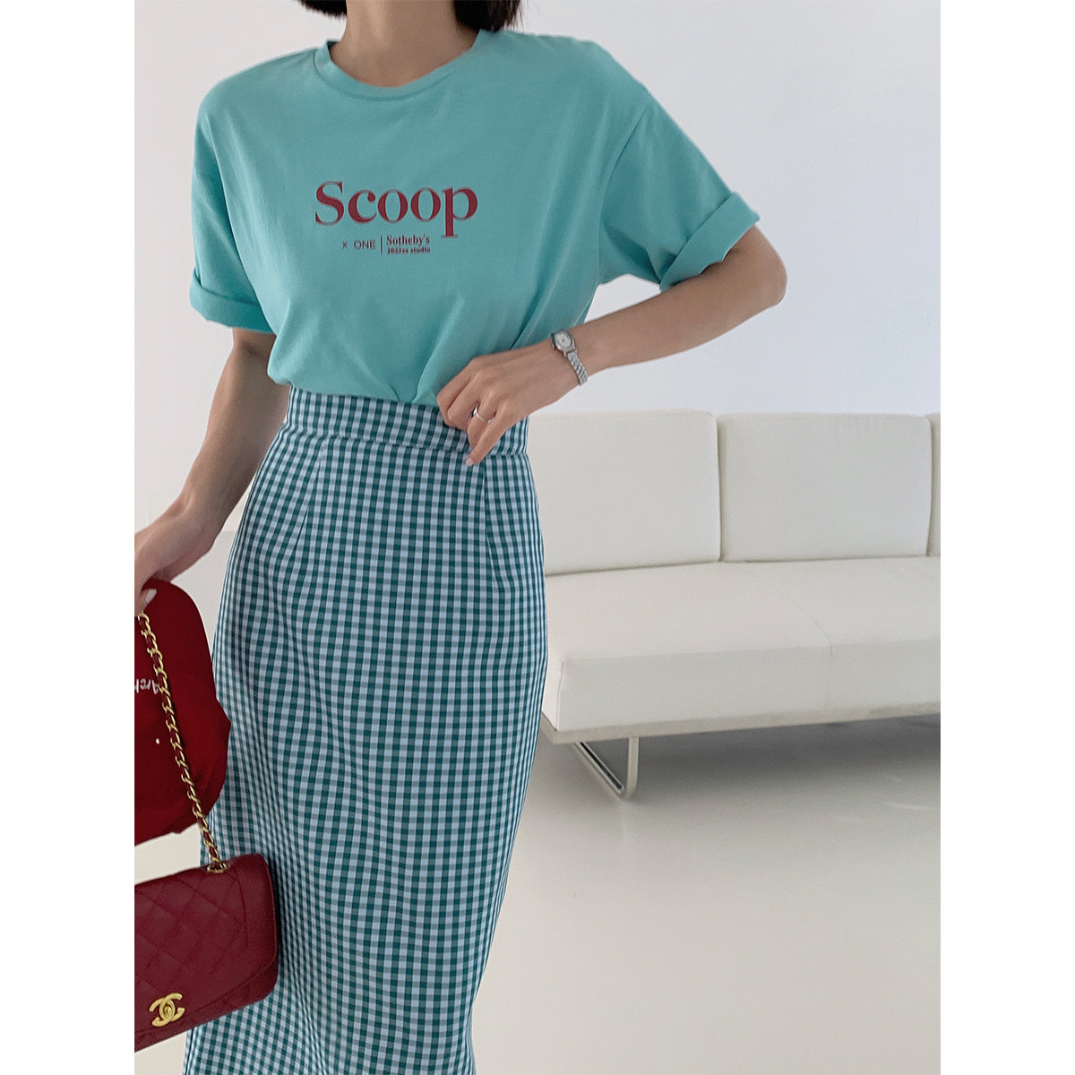 Retro High Waist Temperament Plaid Package Hip Skirt