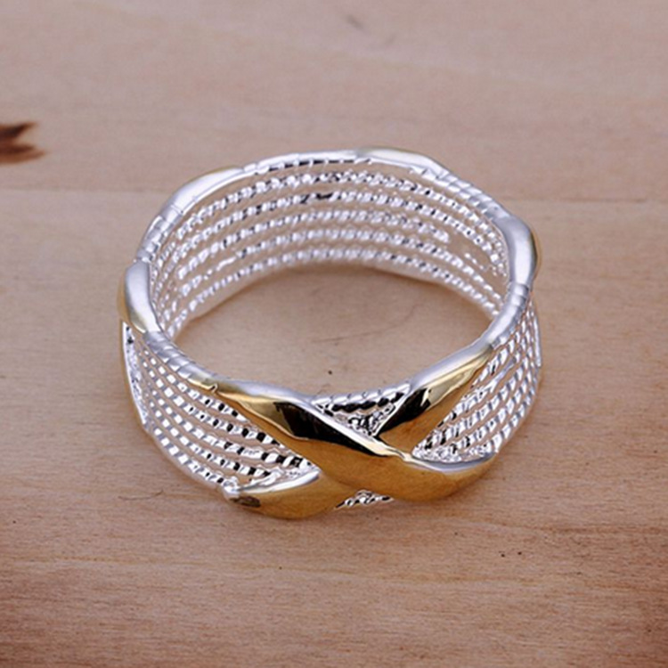 Trendy Fashion European And American Classic Jewelry Retro Two-Tone X Ring
