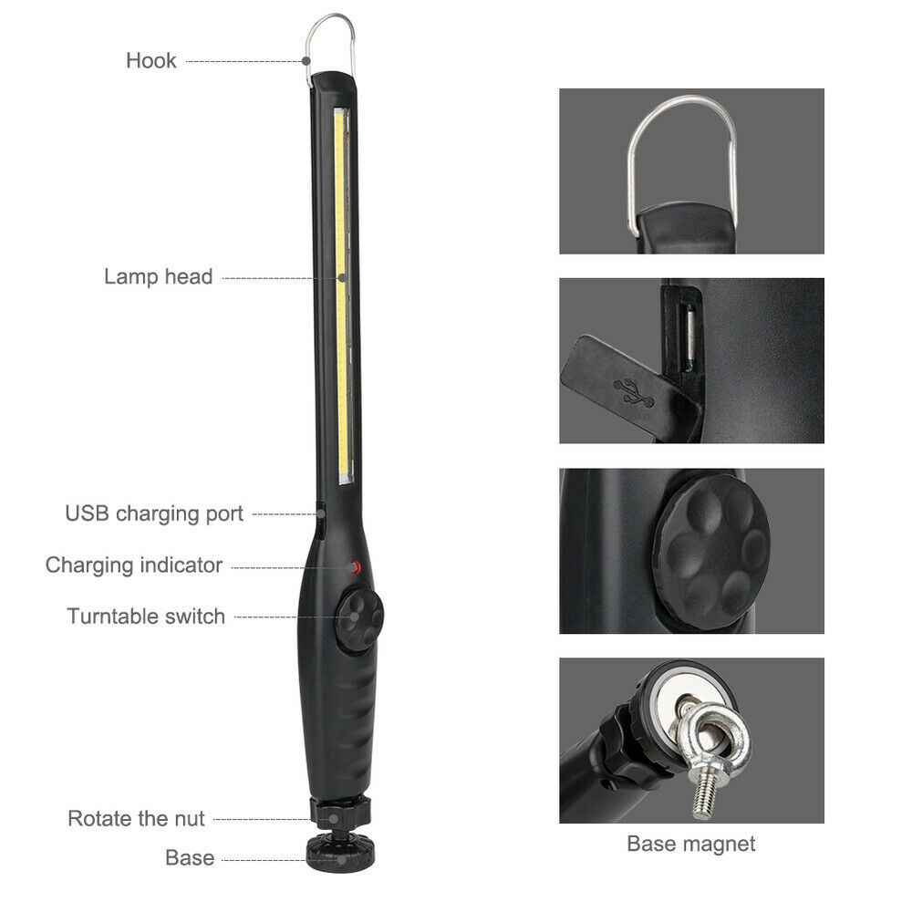 led usb rechargeable work light magnetic flashlight flexible cordless to 3