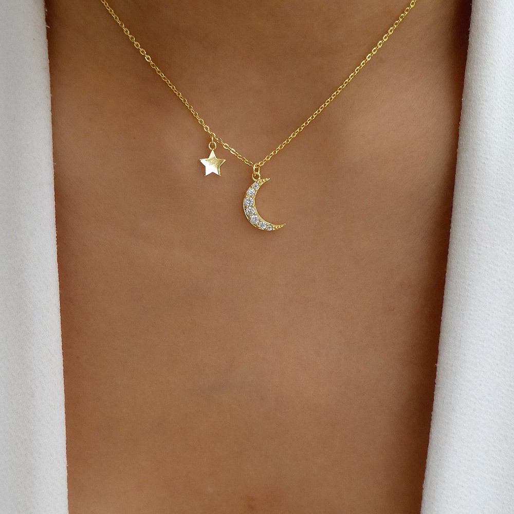 Fashion Moon Star Zircon Pendant Necklace
