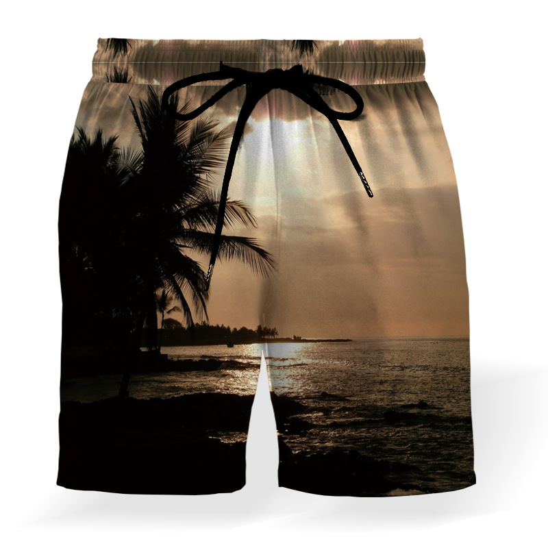 Coconut Print Drawstring Elastic Waist Beach Shorts Loose