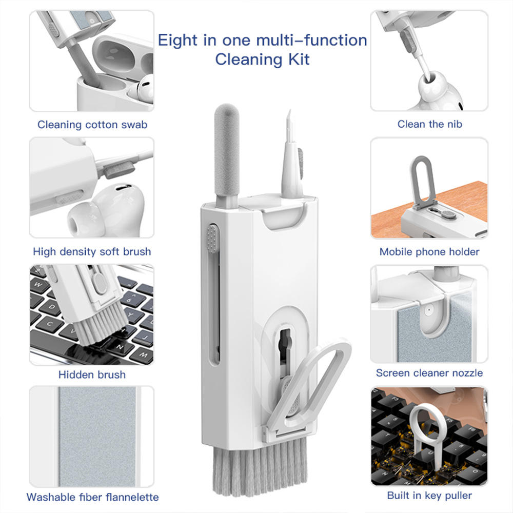 8 In 1 Multifunctional Swipe Clean Dust Keyboard Phone Screen Lens Earbuds Sponge Cleaning Brush Kit Set 8