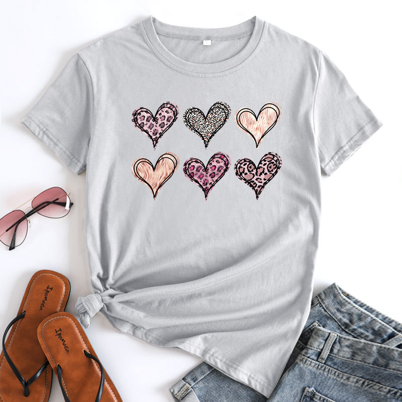Women's Fashion Casual Love Printed Cotton Round Neck Short Sleeve