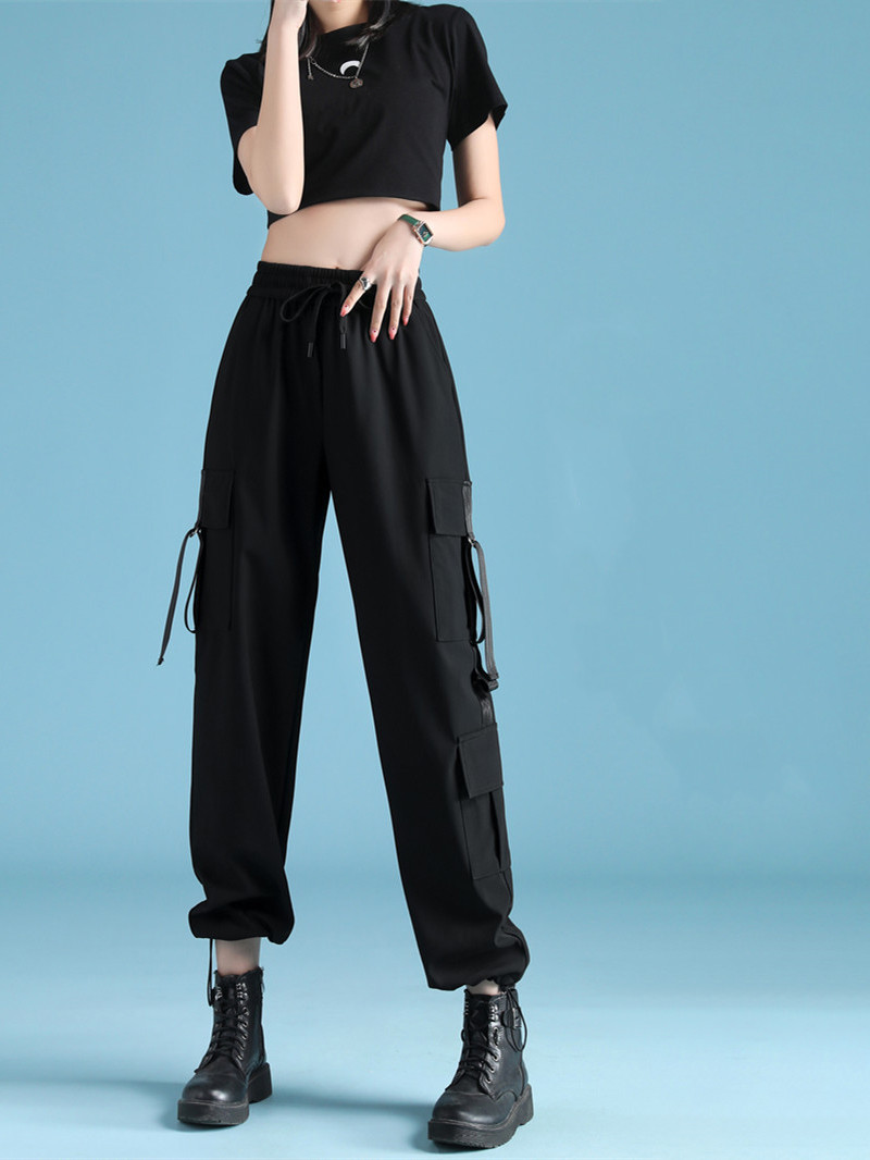 Overalls Summer Women's Loose Black High Waist Thin Quick-drying Straight-leg Pants Casual Pants