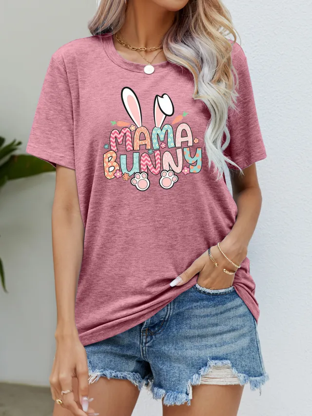 Summer Casual Round Neck Short Sleeves Printed T shirt Top For Women Red Bean Paste - Shop at LoveMi