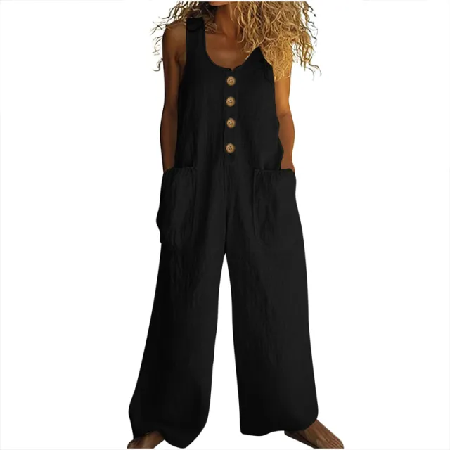 Women's Elegant Wide Leg Jumpsuit Button Front Formal & Casual Romper, Lightweight Wear Black - Shop at LoveMi