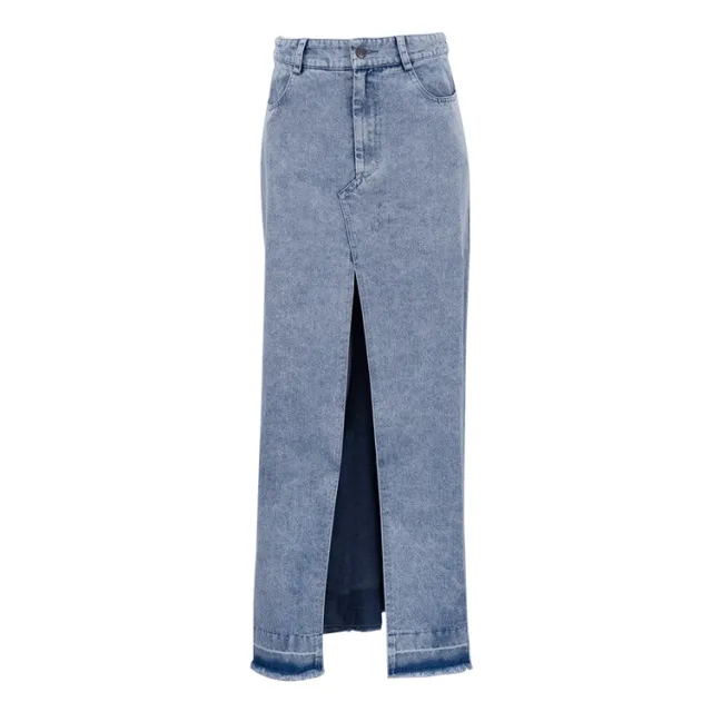 Vintage Long A line Split Denim Skirt Blue - Shop at LoveMi