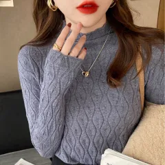 Bottom Shirt Girl Semi-high Collar Small Knitting In Autumn And Winter - Grey - View 1