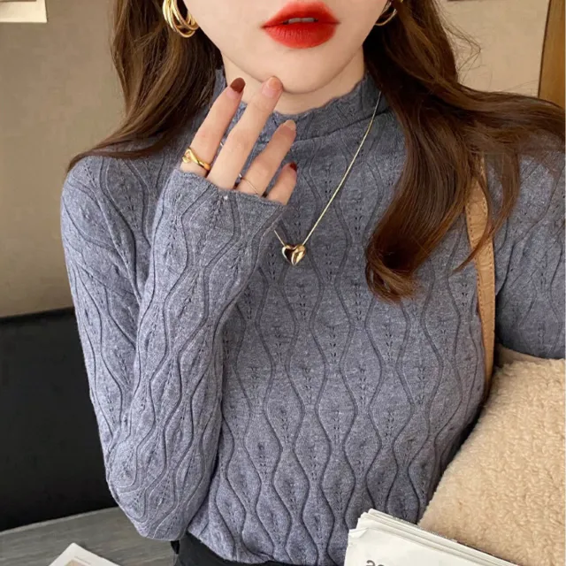 Bottom Shirt Girl Semi high Collar Small Knitting In Autumn And Winter Grey - Shop at LoveMi