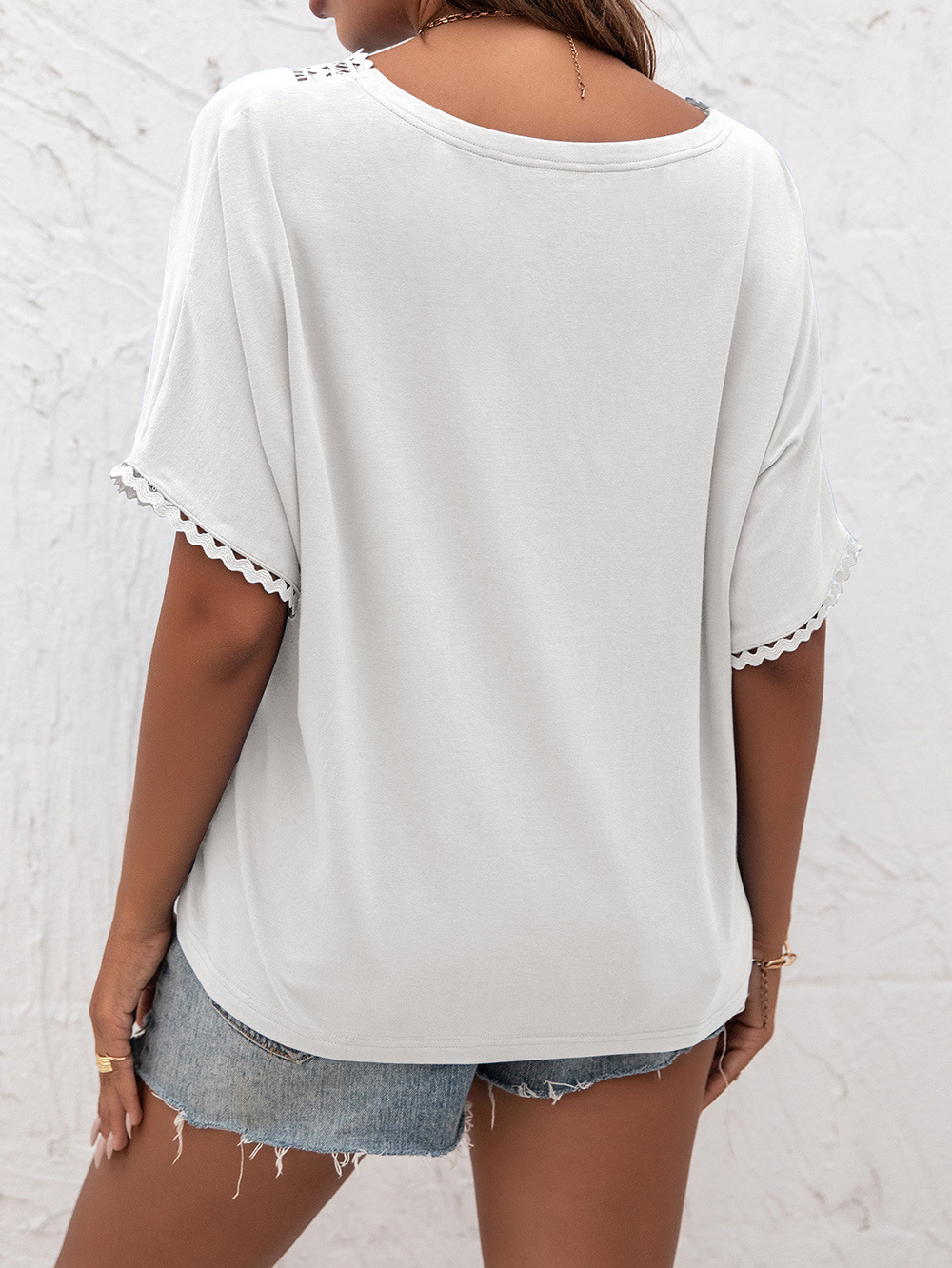 Title 13, Cutout Panel V-Neck Loose Knit Sweater Short Sl...