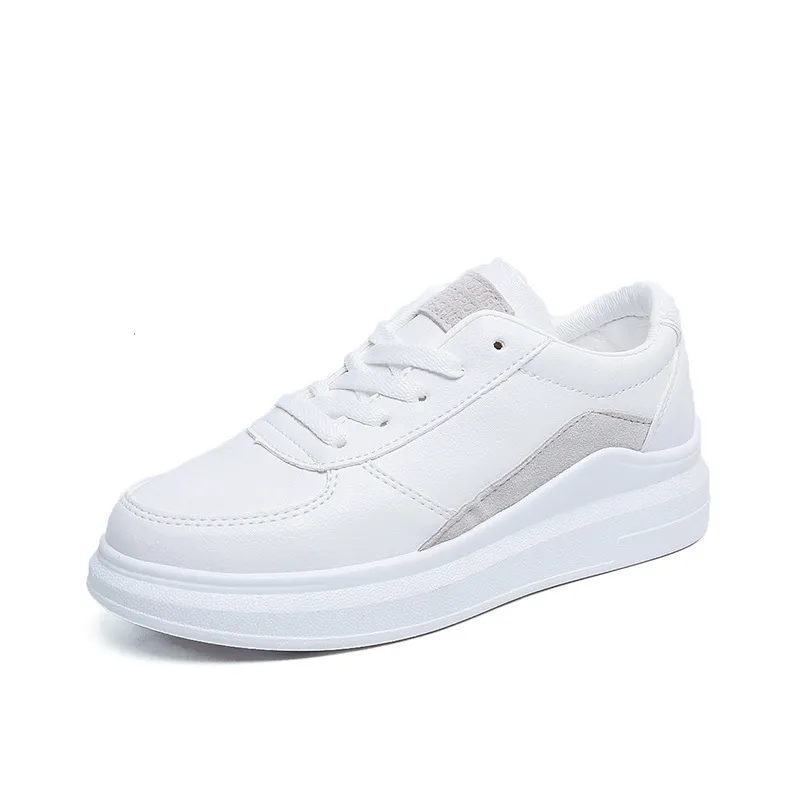 Student White Shoes Round Toe Lace-up Flat-bottomed Women's Sneakers - Grey